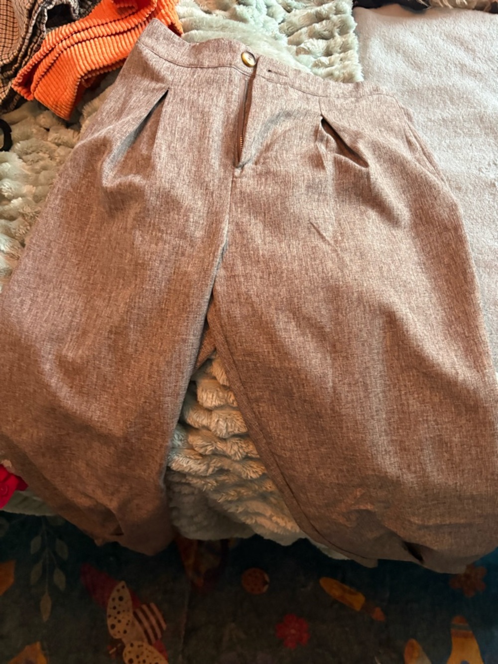 SHEIN Brown Textured High-Waist Wide Leg Trousers